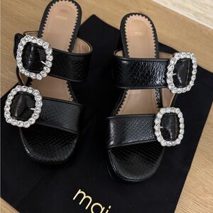 Maje Black Sandals with Crystal Buckles